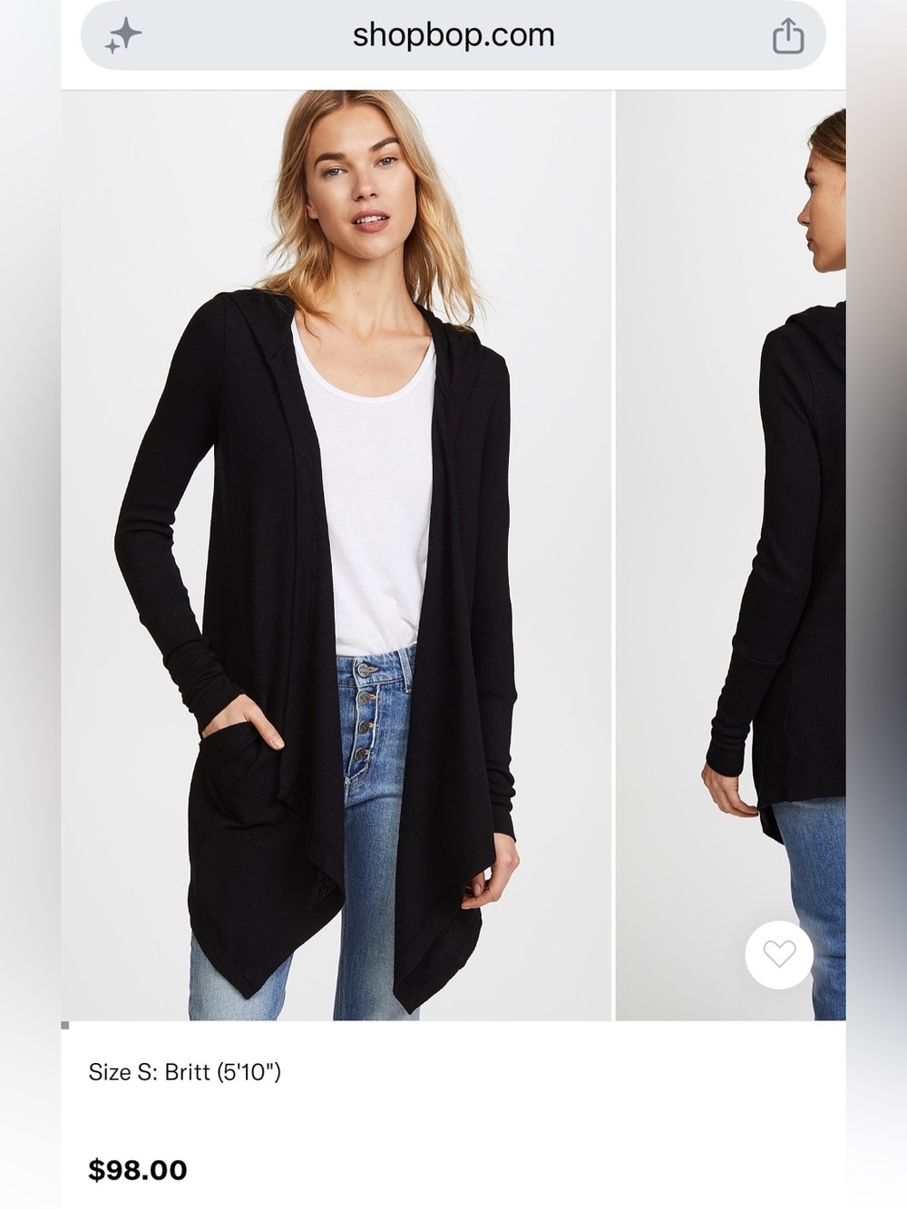 EUC: Splendid Thermal Flight Cardigan, Open Front, Hooded w/ Pockets, sz XS